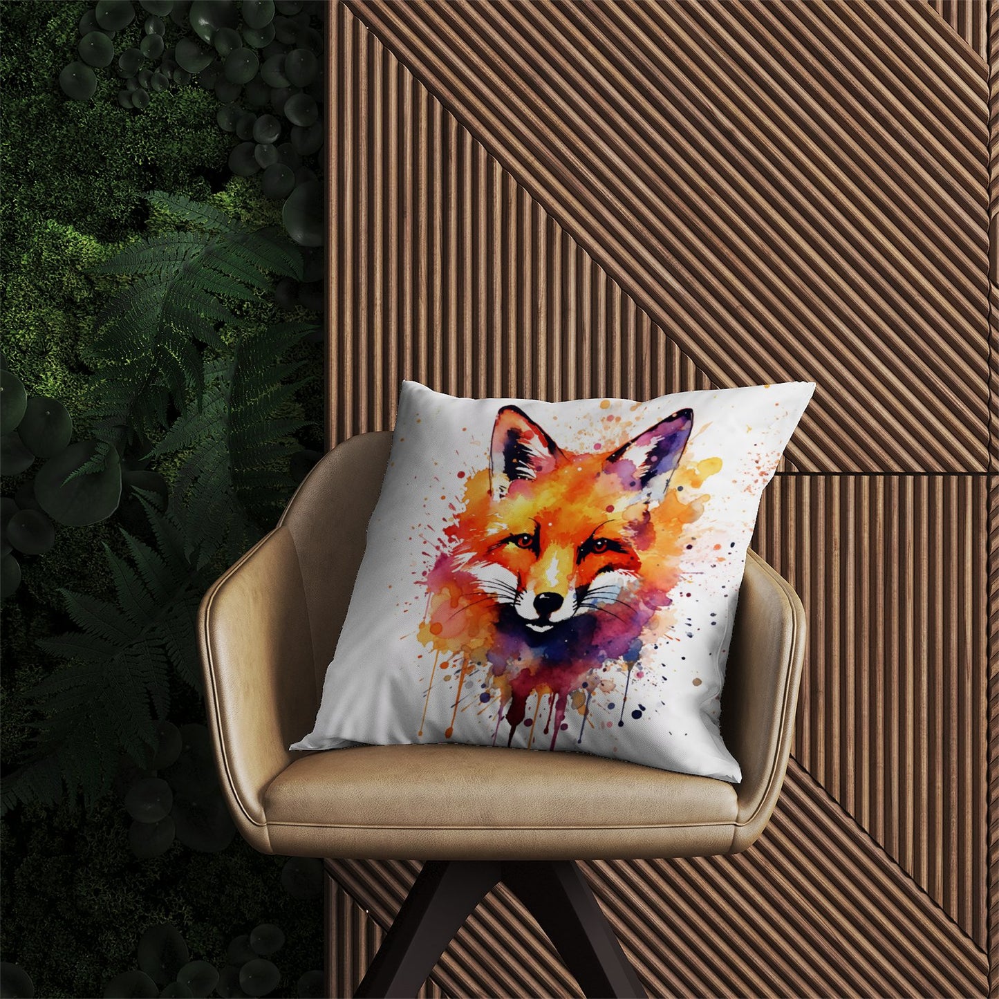 Watercolour Splashart Fox Face Outdoor Cushion