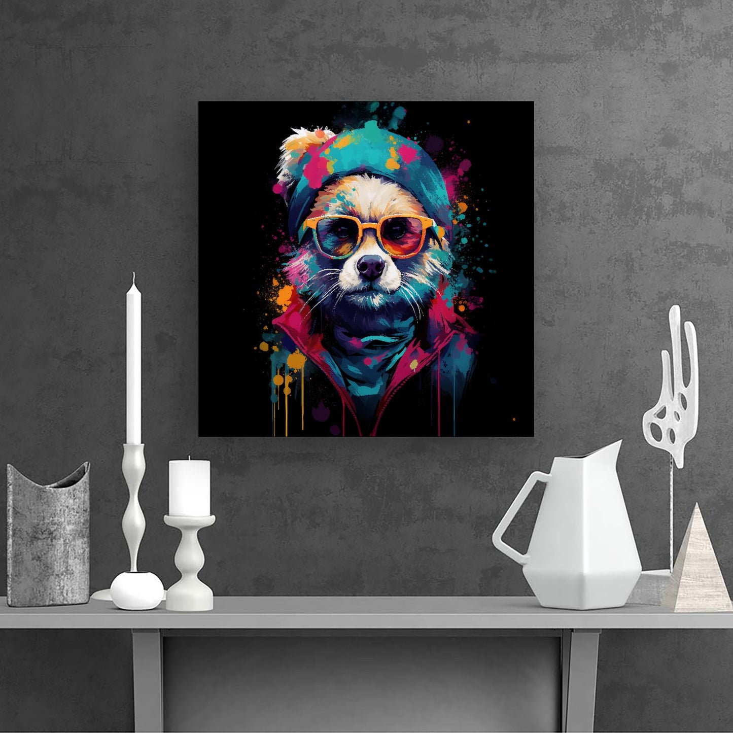 Multi Coloured Splashart Dog Canvas