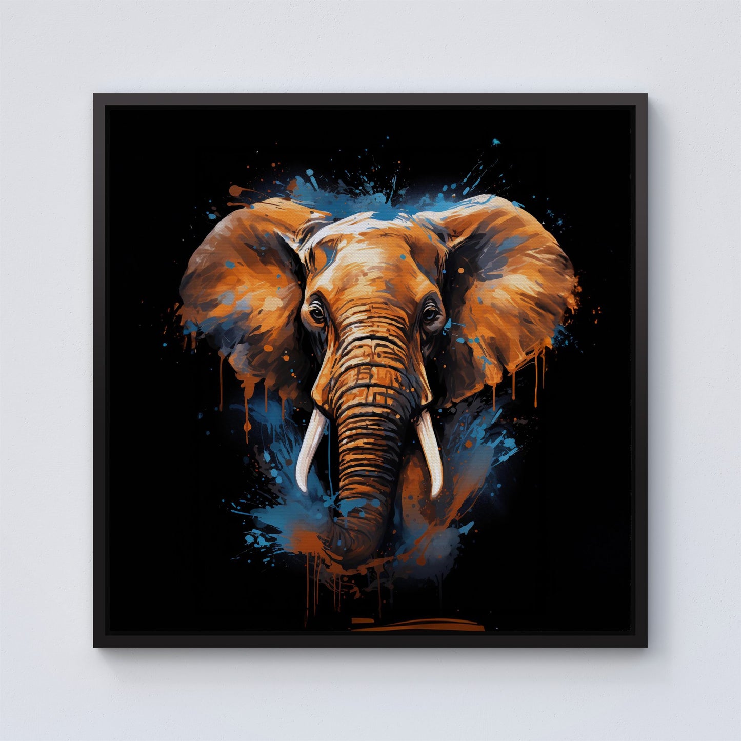 Splashart Elephant Blue Framed Canvas