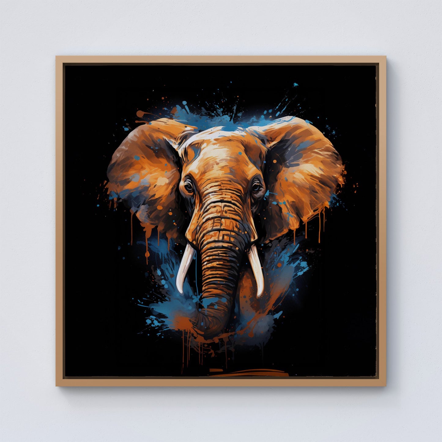 Splashart Elephant Blue Framed Canvas