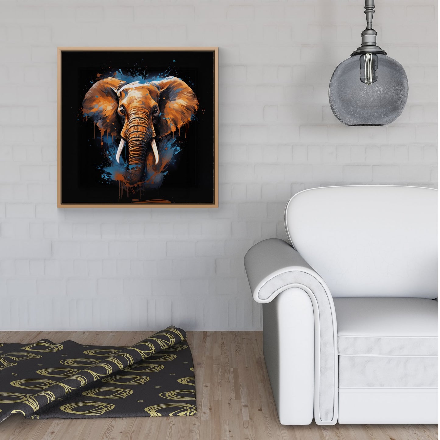 Splashart Elephant Blue Framed Canvas