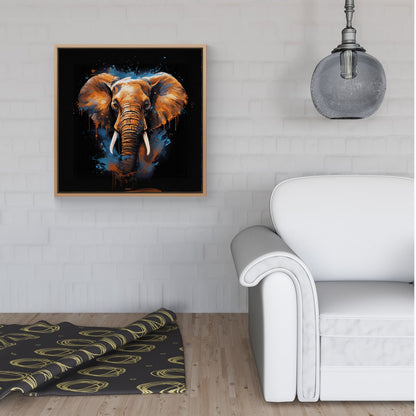 Splashart Elephant Blue Framed Canvas