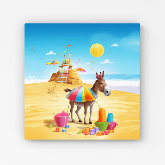Donkey On A Beach Holiday Canvas
