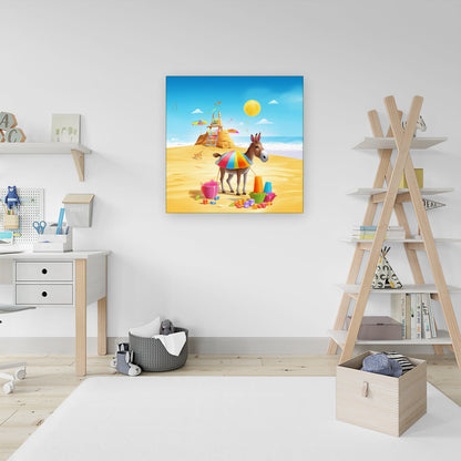 Donkey On A Beach Holiday Canvas