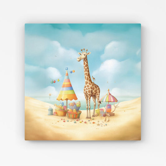 Giraffe On A Beach Holiday Canvas