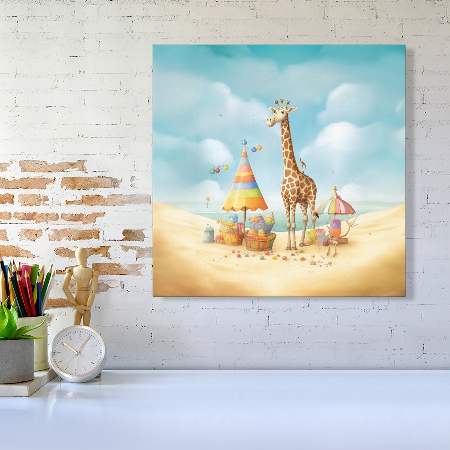 Giraffe On A Beach Holiday Canvas