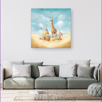 Giraffe On A Beach Holiday Canvas