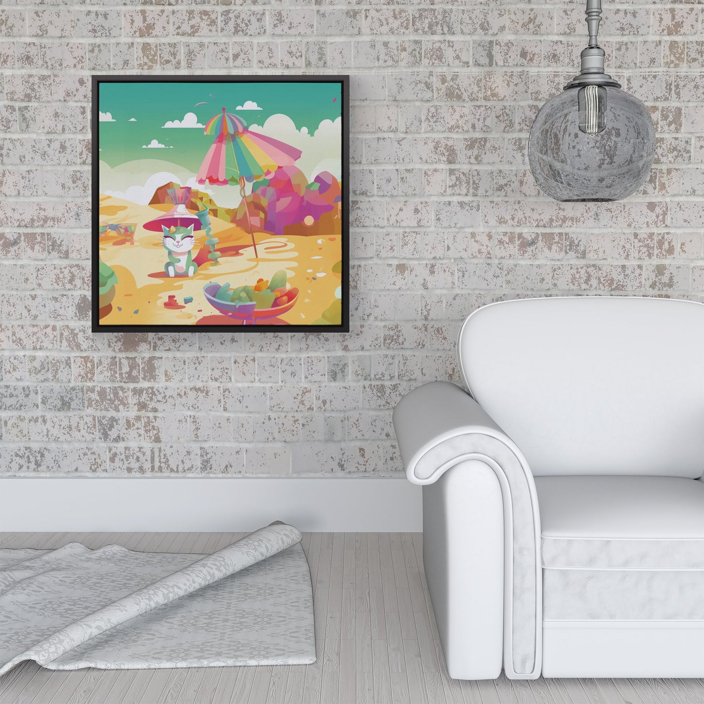 Kitten On A Beach Holiday Framed Canvas