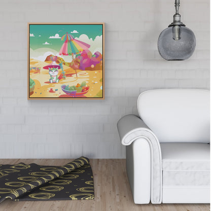 Kitten On A Beach Holiday Framed Canvas