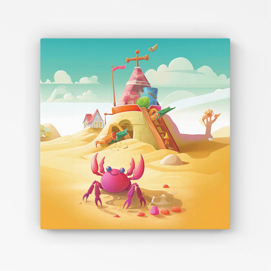 Pink Crab On A Beach Holiday Canvas