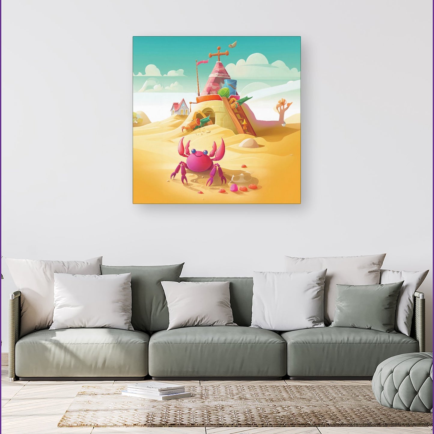 Pink Crab On A Beach Holiday Canvas