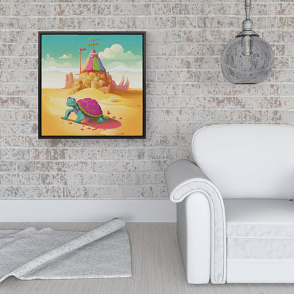Turtle On A Beach Holiday Framed Canvas