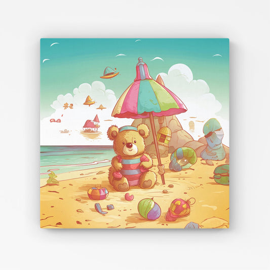 Teddy Bead On A Beach Holiday Canvas