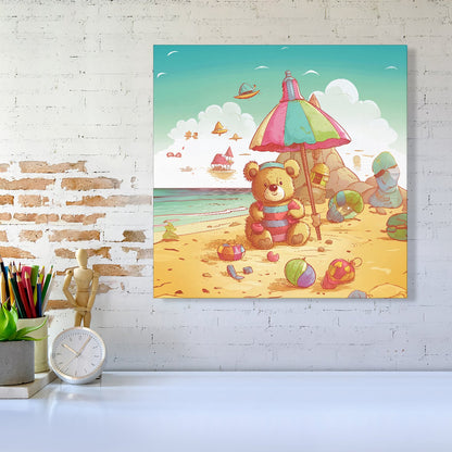 Teddy Bead On A Beach Holiday Canvas