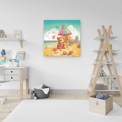 Teddy Bead On A Beach Holiday Canvas