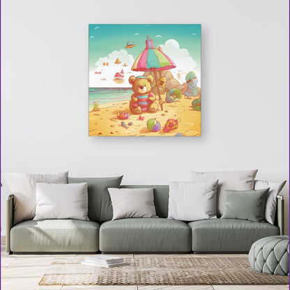 Teddy Bead On A Beach Holiday Canvas