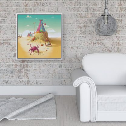 Crab On A Beach Holiday Framed Canvas