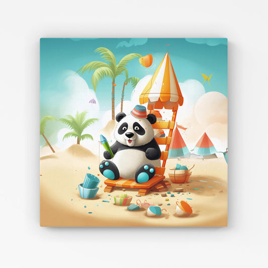 Panda On A Beach Holiday Canvas