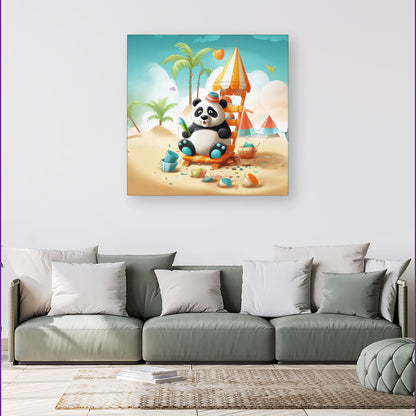 Panda On A Beach Holiday Canvas