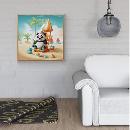 Panda On A Beach Holiday Framed Canvas