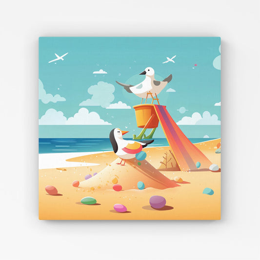 Seagulls On A Beach Holiday Canvas