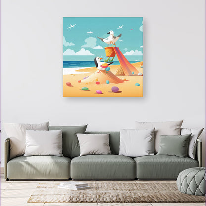 Seagulls On A Beach Holiday Canvas