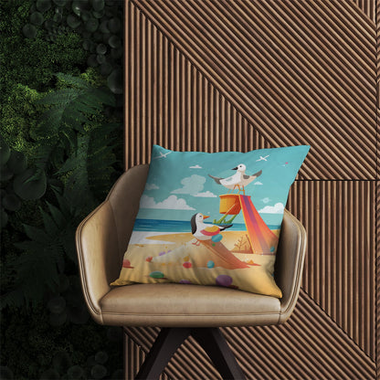 Seagulls On A Beach Holiday Outdoor Cushion
