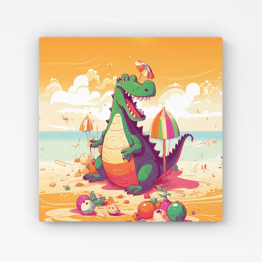 Crocodile On A Beach Holiday Canvas