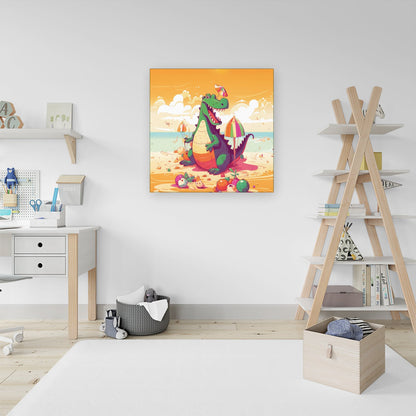 Crocodile On A Beach Holiday Canvas