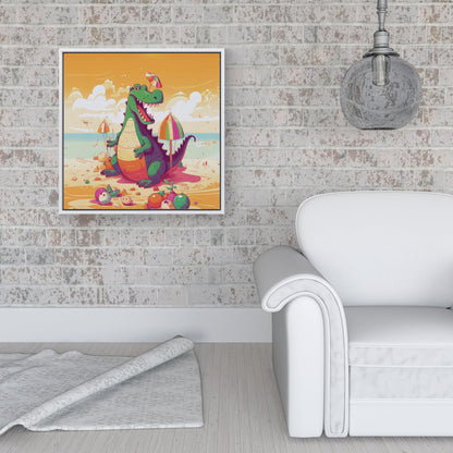 Crocodile On A Beach Holiday Framed Canvas