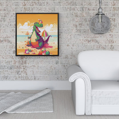 Crocodile On A Beach Holiday Framed Canvas