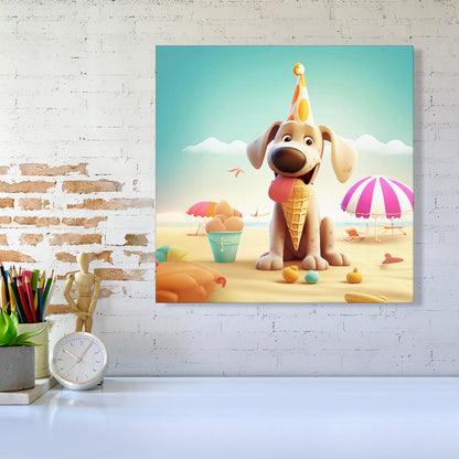 Dog On A Beach Holiday Canvas
