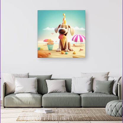 Dog On A Beach Holiday Canvas