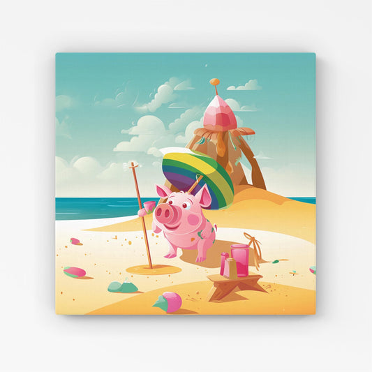 Piglet On A Beach Holiday Canvas
