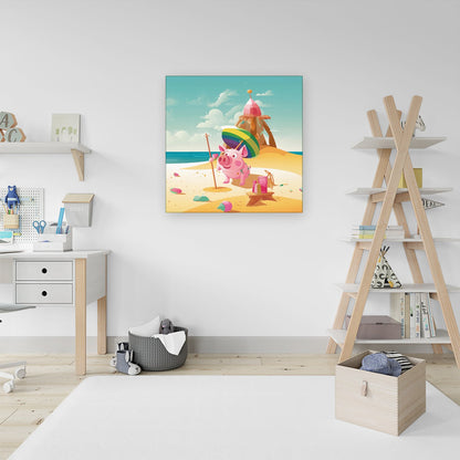 Piglet On A Beach Holiday Canvas