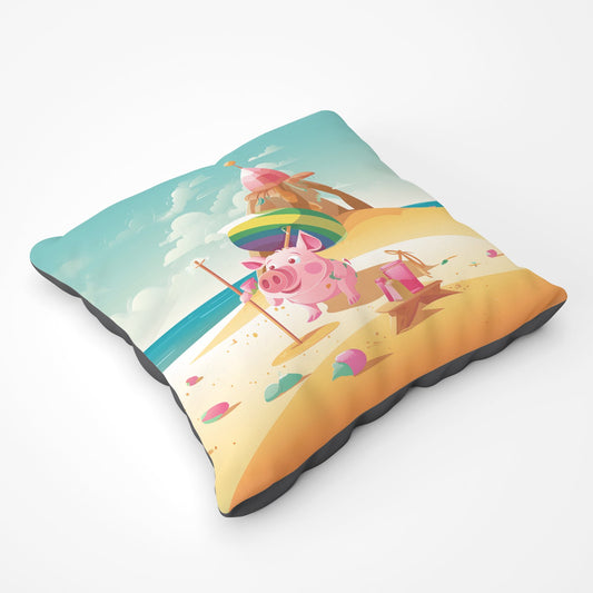 Piglet On A Beach Holiday Floor Cushion