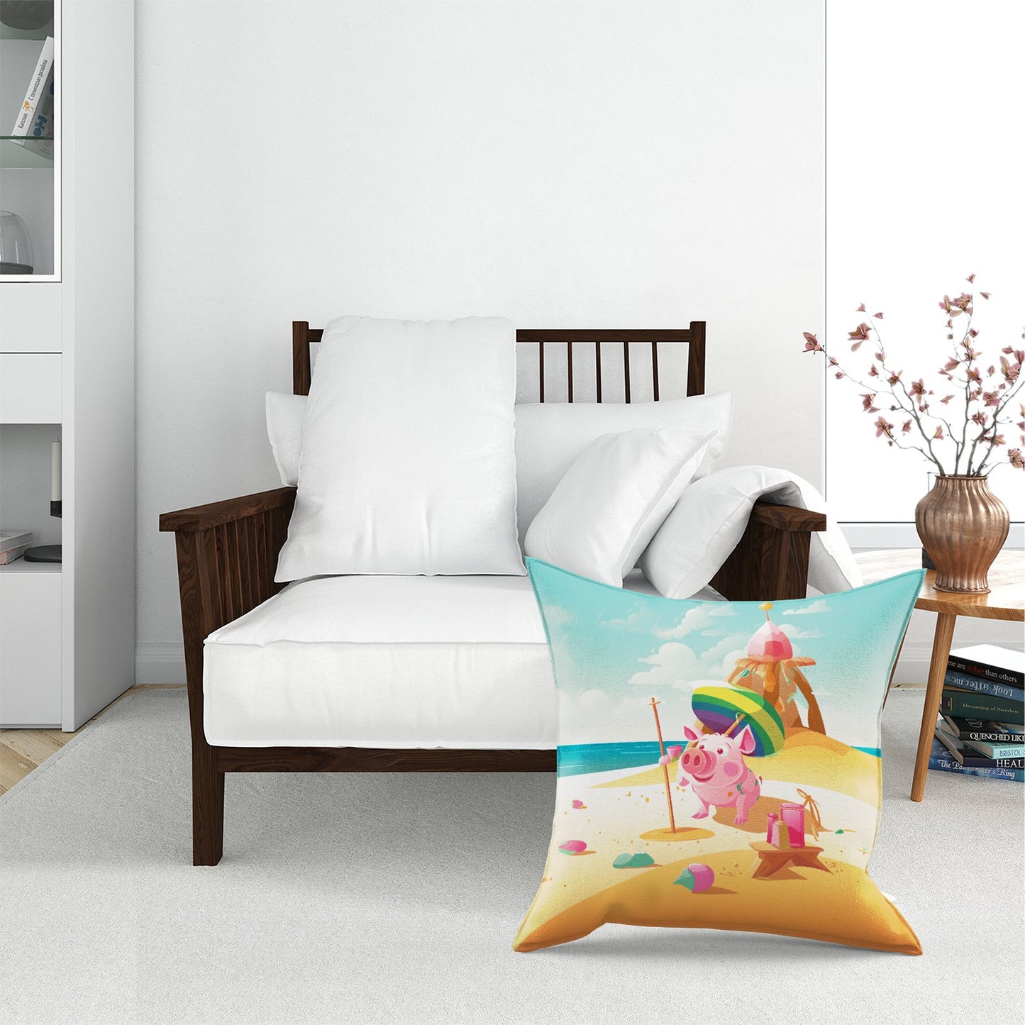 Piglet On A Beach Holiday Floor Cushion