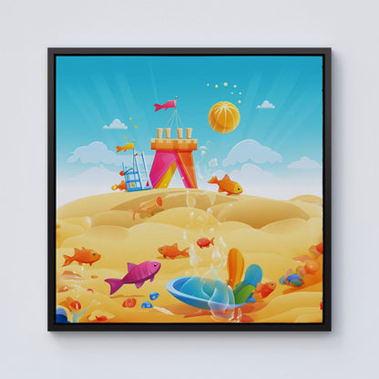 Fishes On A Beach Holiday Framed Canvas