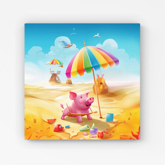 Pig On A Beach Holiday Canvas