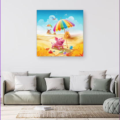 Pig On A Beach Holiday Canvas