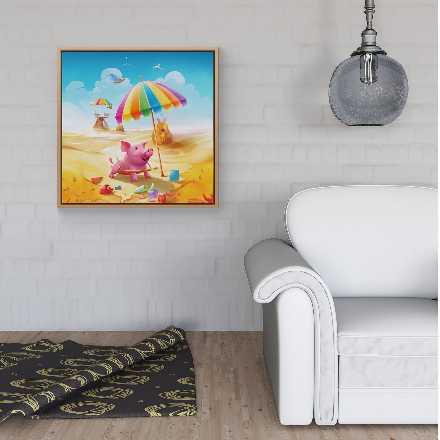 Pig On A Beach Holiday Framed Canvas