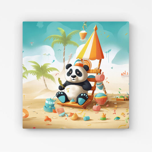 Happy Panda On A Beach Holiday Canvas