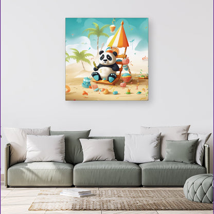 Happy Panda On A Beach Holiday Canvas