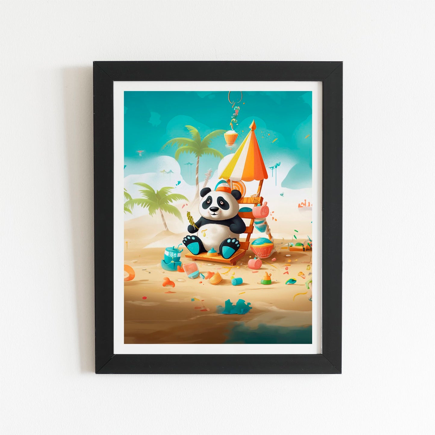 Happy Panda On A Beach Holiday Art Prints