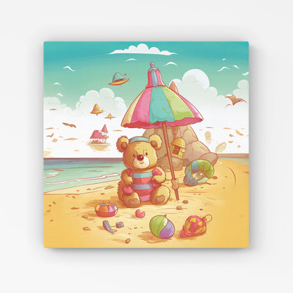 Lucky Teddy Bear On A Beach Holiday Canvas