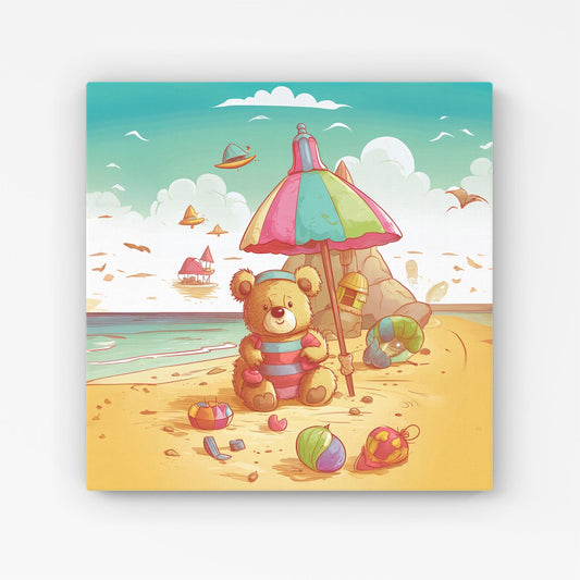 Lucky Teddy Bear On A Beach Holiday Canvas