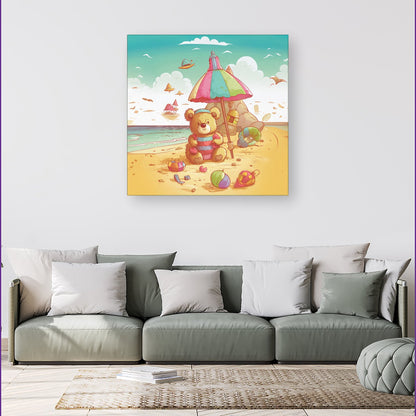 Lucky Teddy Bear On A Beach Holiday Canvas