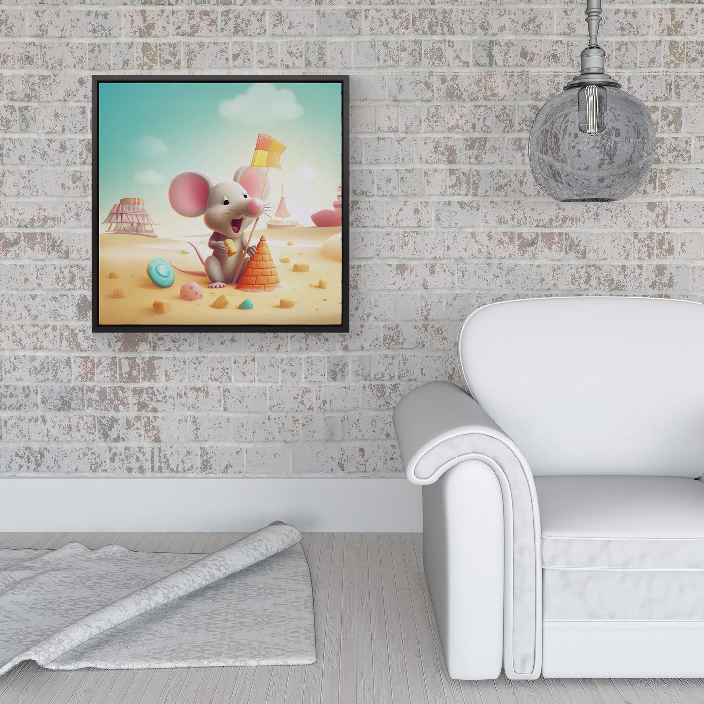 A Mouse On A Beach Holiday Framed Canvas