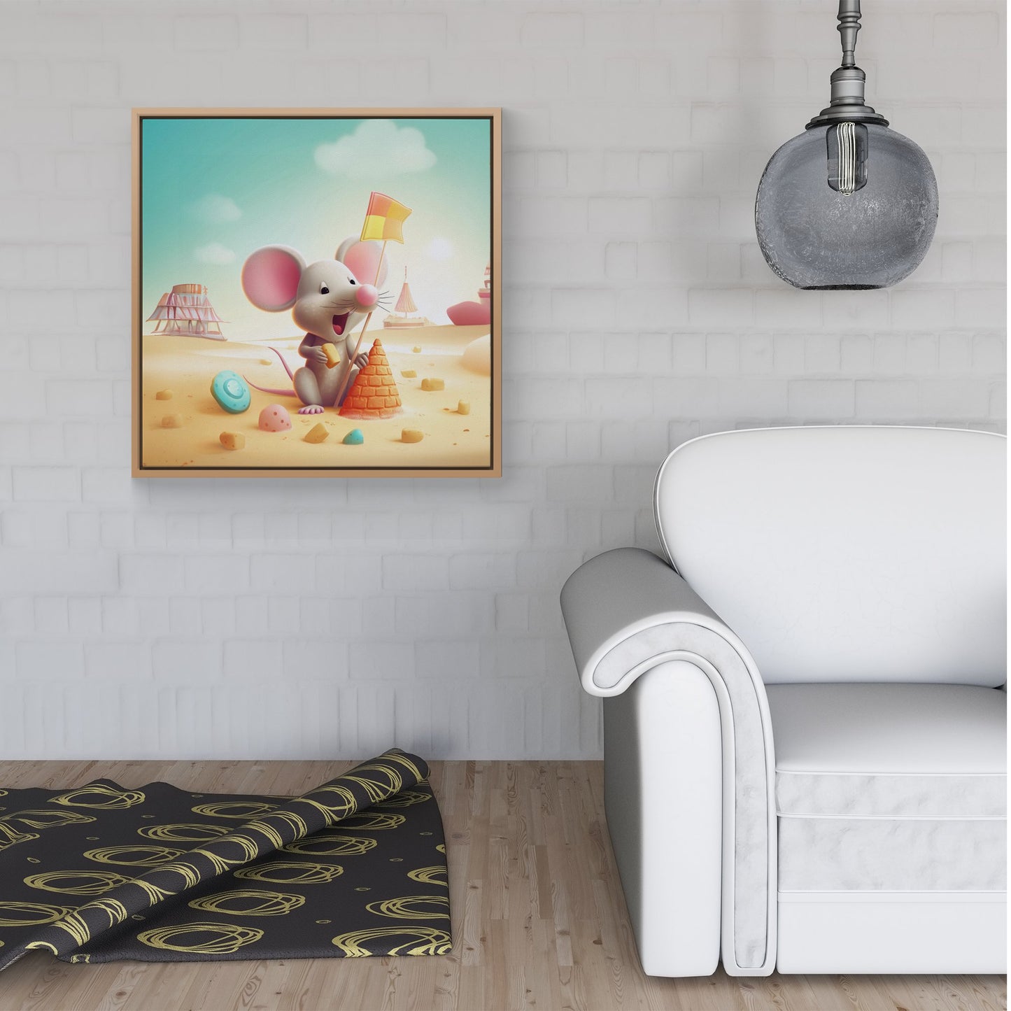 A Mouse On A Beach Holiday Framed Canvas