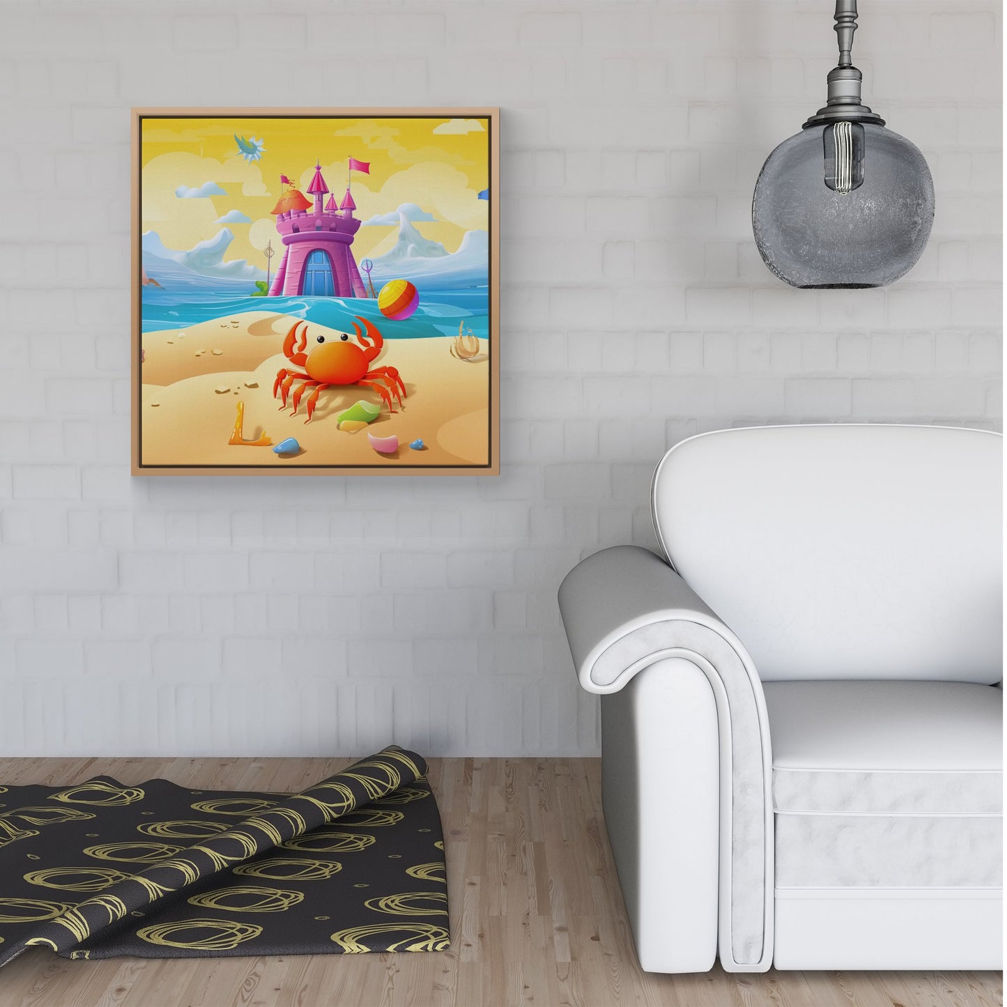 Orange Crab On A Beach Holiday Framed Canvas